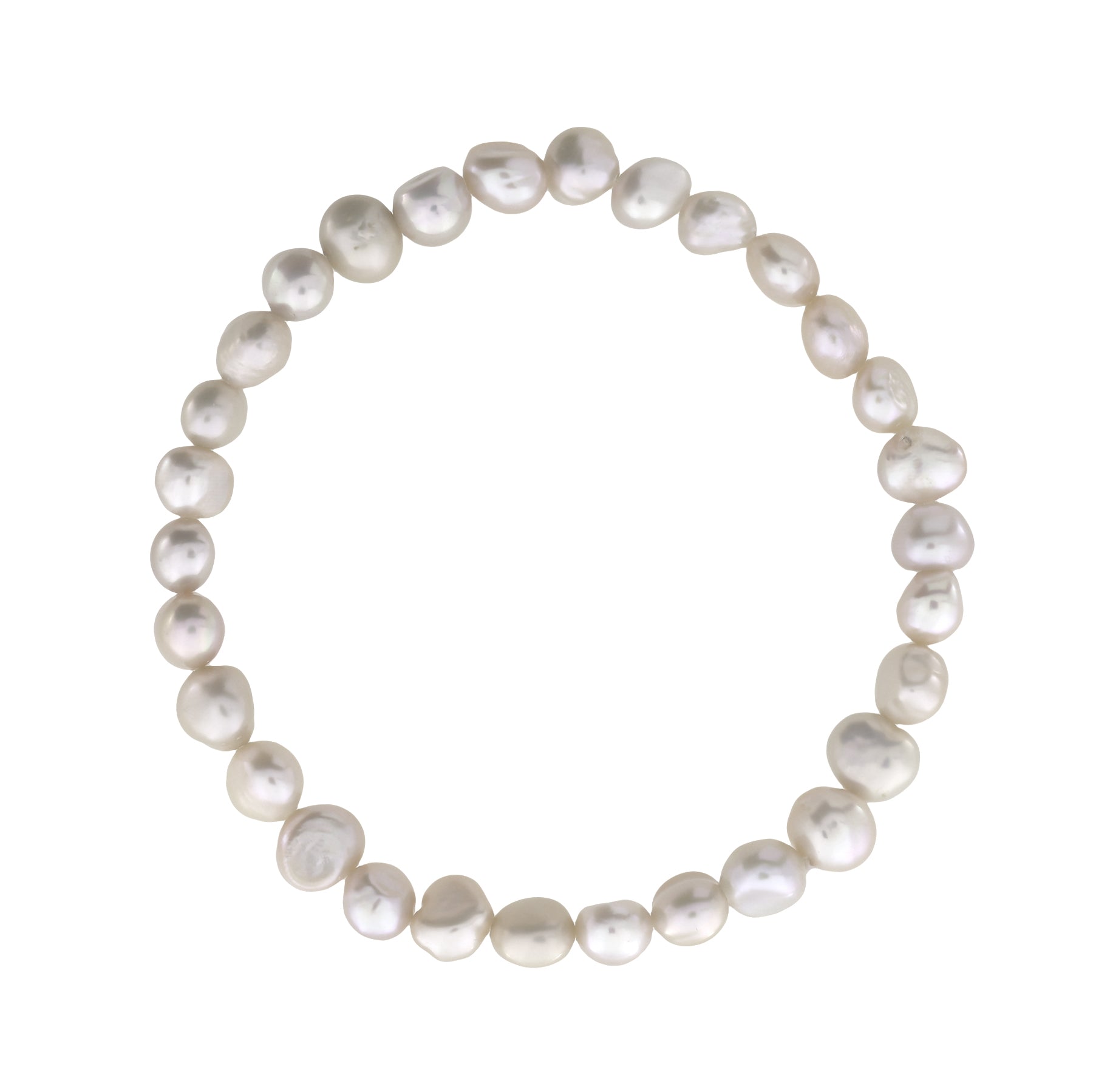 Stretch bracelet composed of lustrous white freshwater pearls arranged on an elastic band, highlighting a classic and elegant design ideal for sophisticated silver jewellery collections.