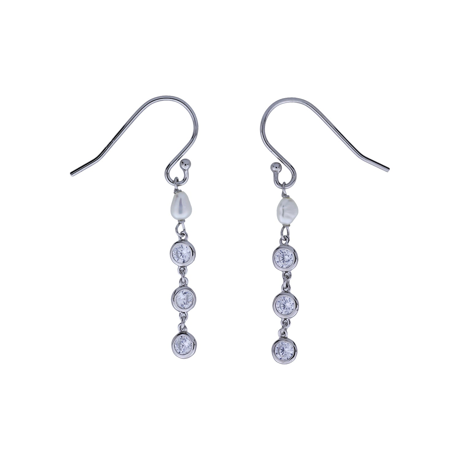 Silver Freshwater Pearl and Clear Cubic Zirconia Drop Earrings
