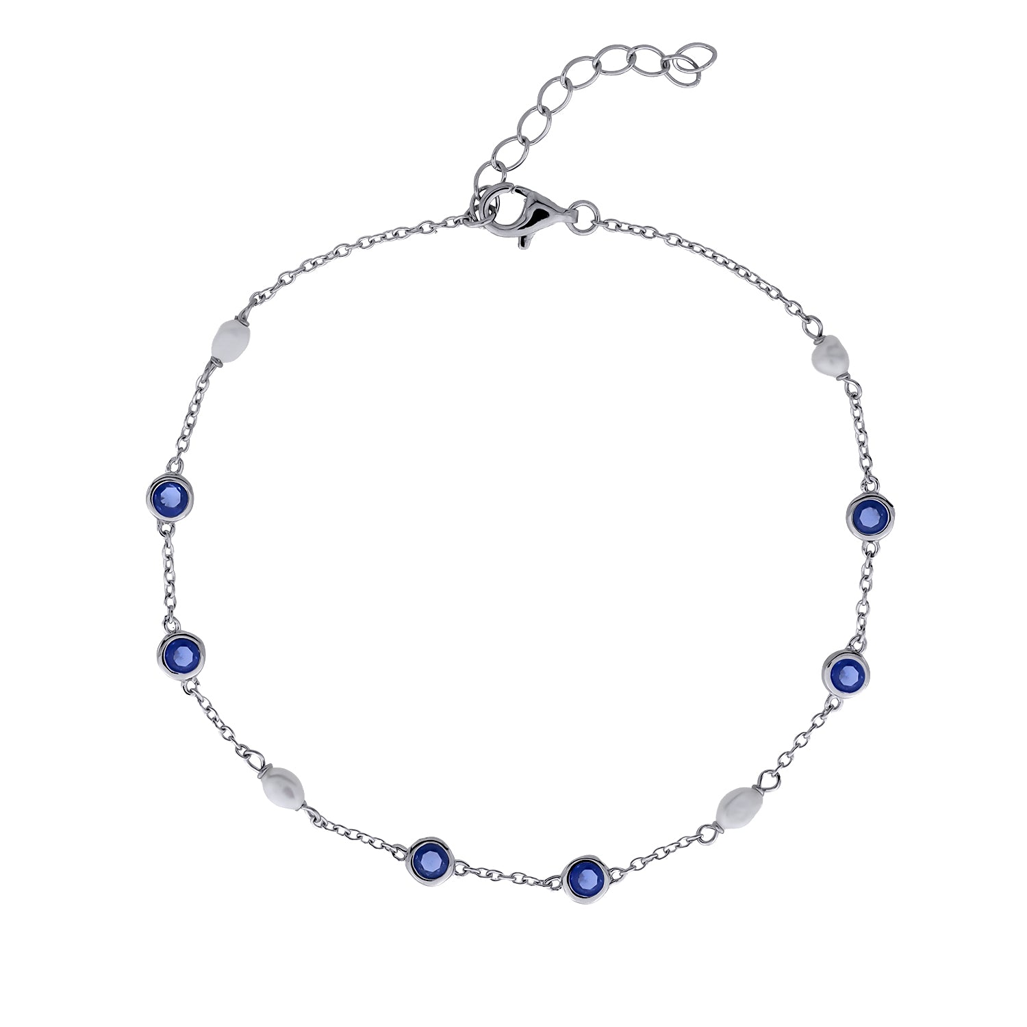 Silver Freshwater Pearl and Blue Cubic Zirconia Bracelet