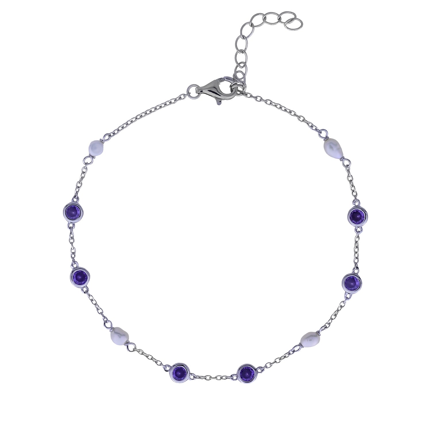 Silver Freshwater Pearl and Purple Cubic Zirconia Bracelet