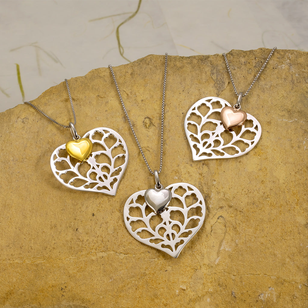 Silver Heart of Yorkshire Double Pendant with Yellow Gold Vermeil