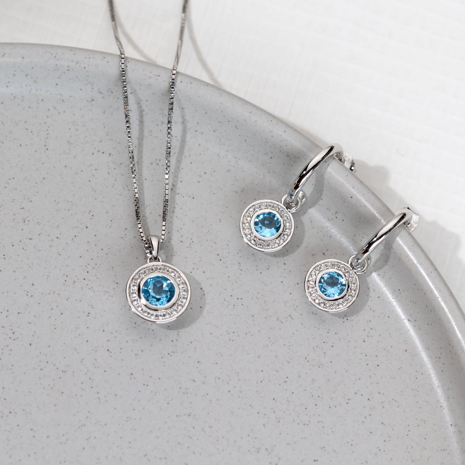Blue Topaz & White Topaz Pendant in Sterling Silver
