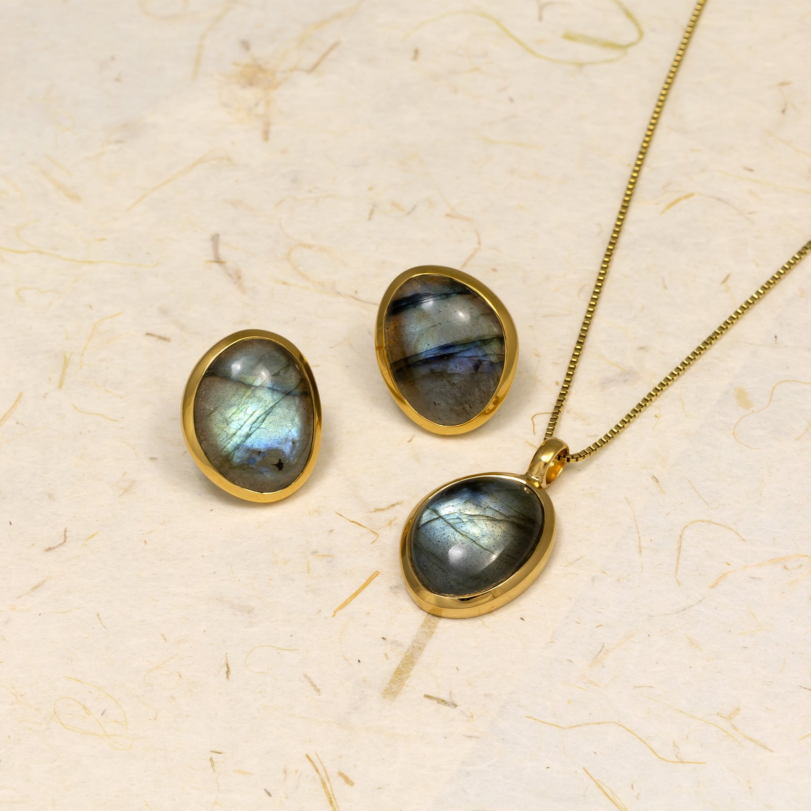 Gold Vermeil and Spectrolite Oval Stud Earrings