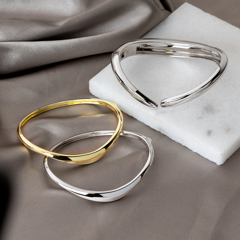 Silver Wave Hinged Bangle