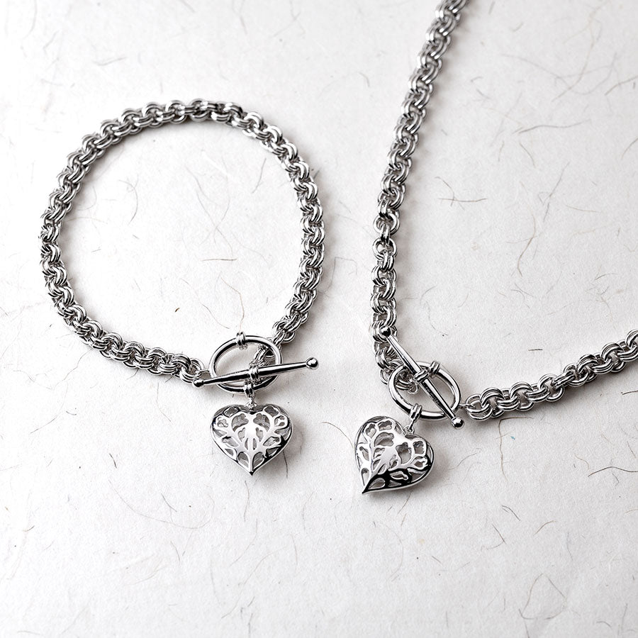 Silver Heart of Yorkshire Hanging Heart T-Bar Bracelet
