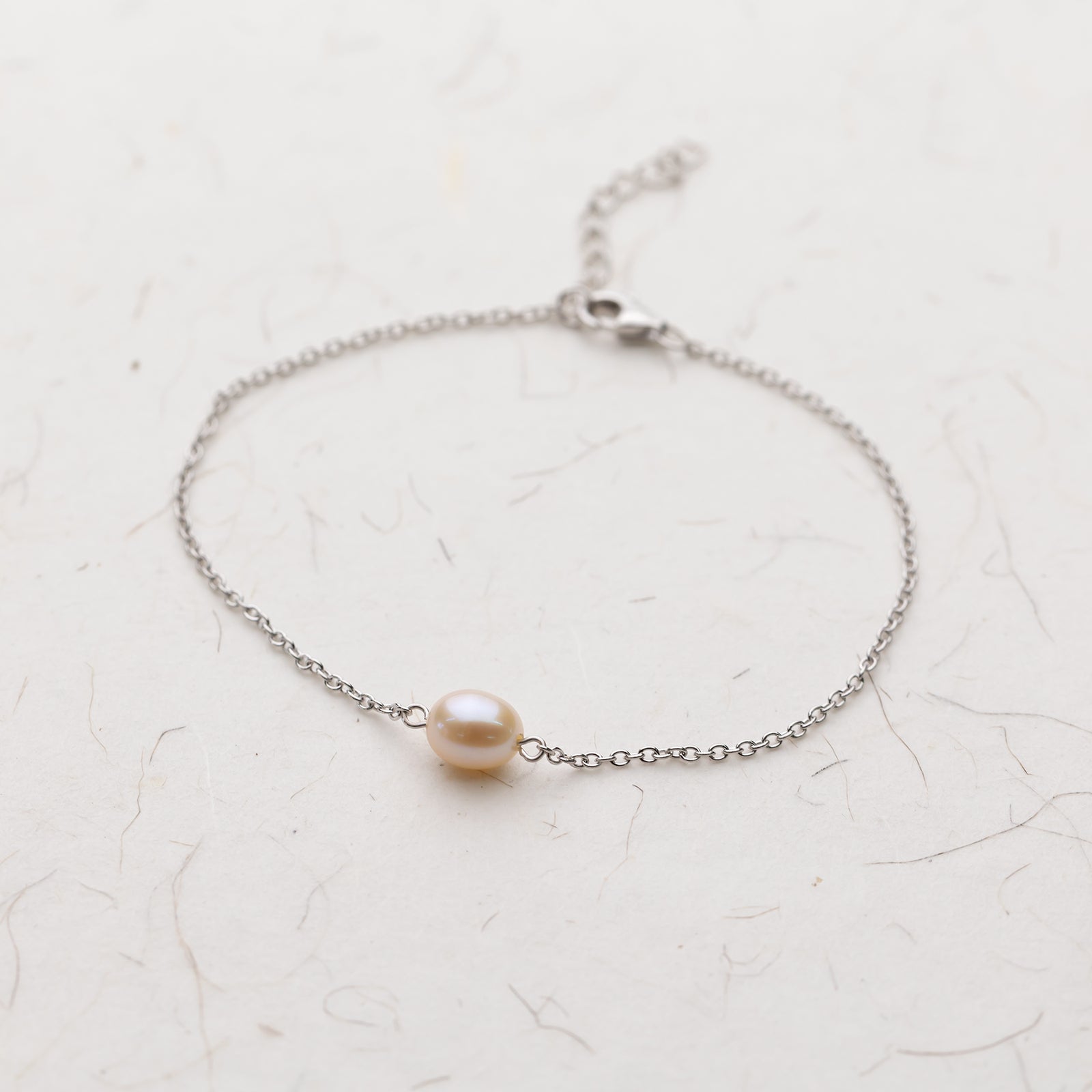 Simple Silver Oval Freshwater Pearl Bracelet