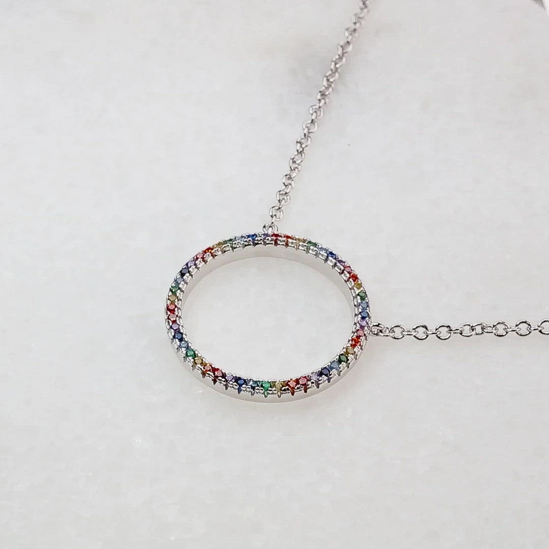 Pavé Rainbow Open Circle Necklace
