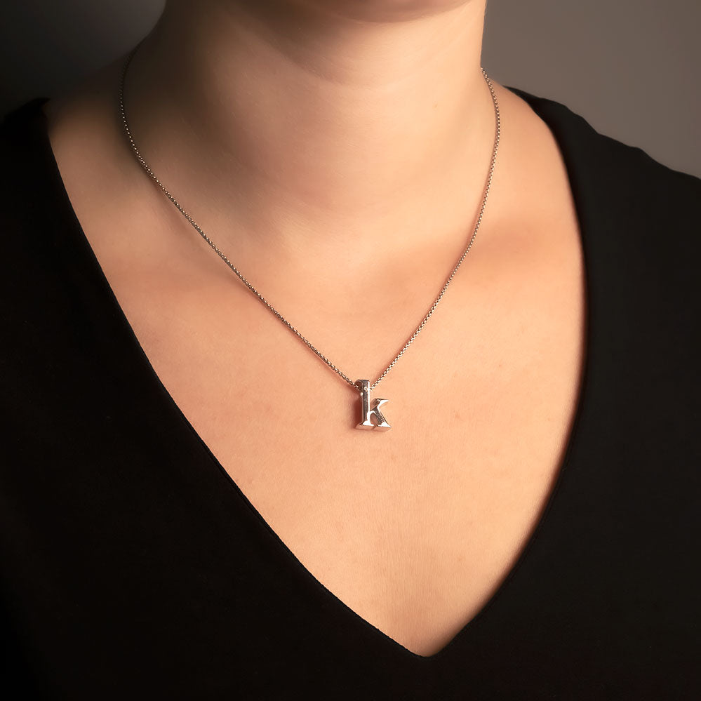 Letter K Silver Diamond Pendant