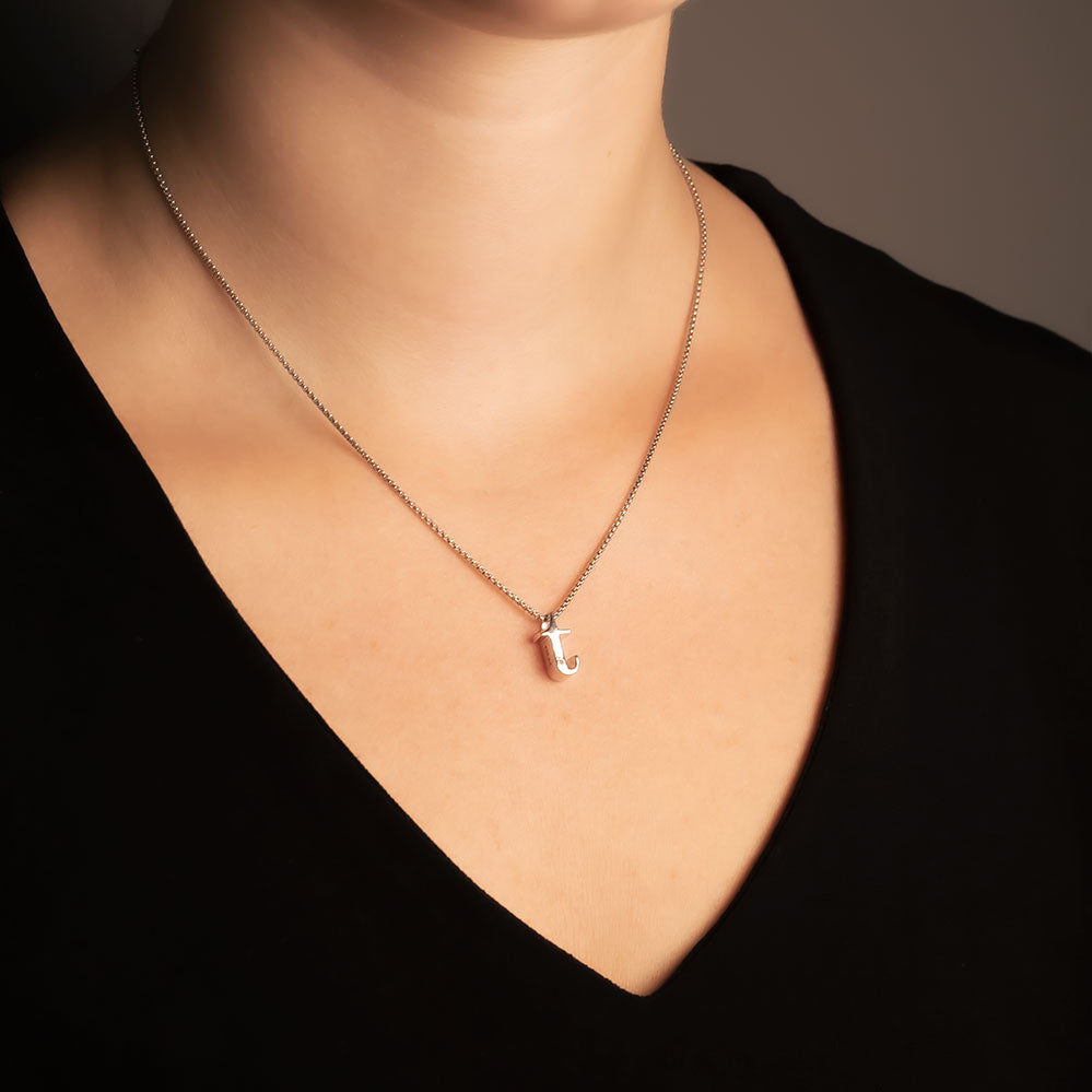 Letter T Silver Diamond Pendant