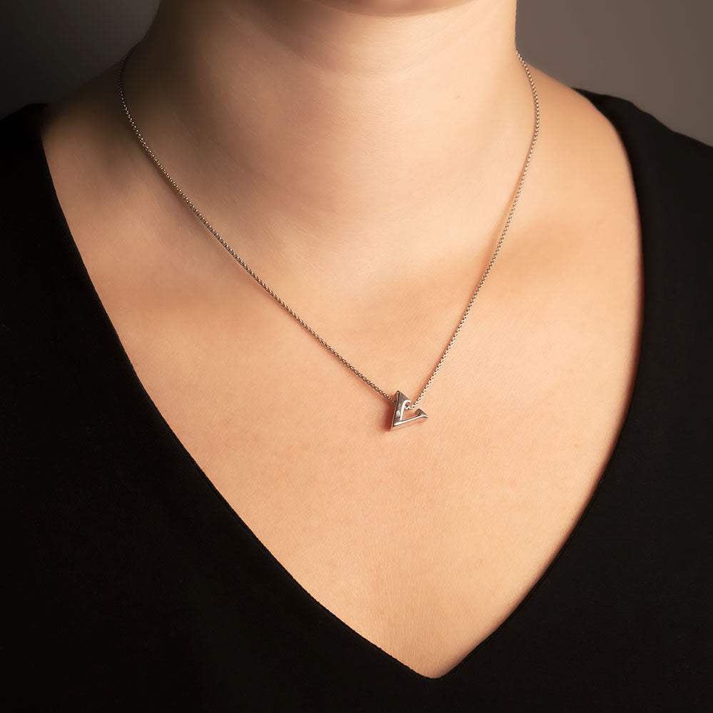 Letter V Silver Diamond Pendant
