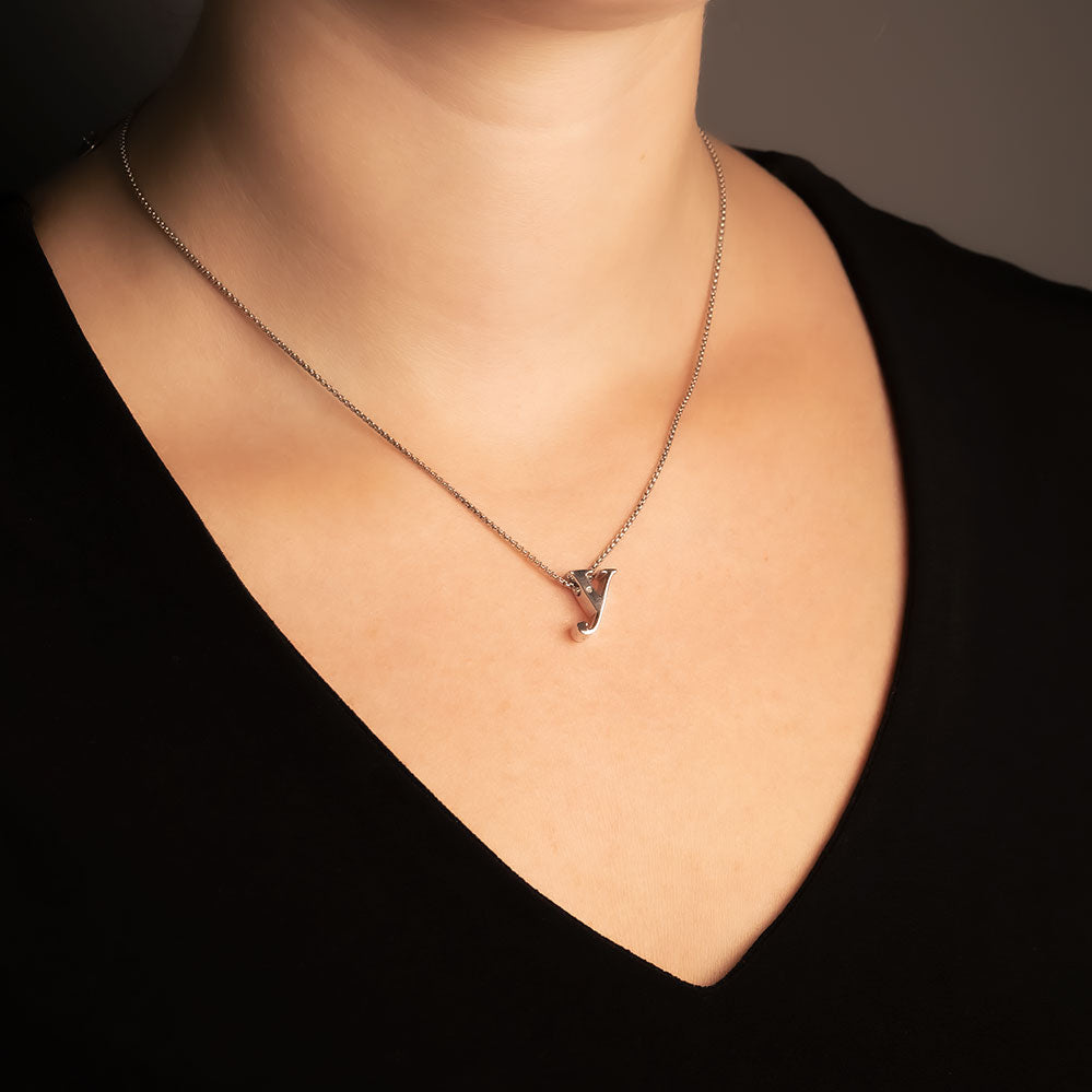 Letter Y Silver Diamond Pendant