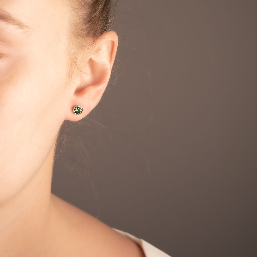 Sterling Silver Brilliant Cut Green Stud Earrings - 5mm