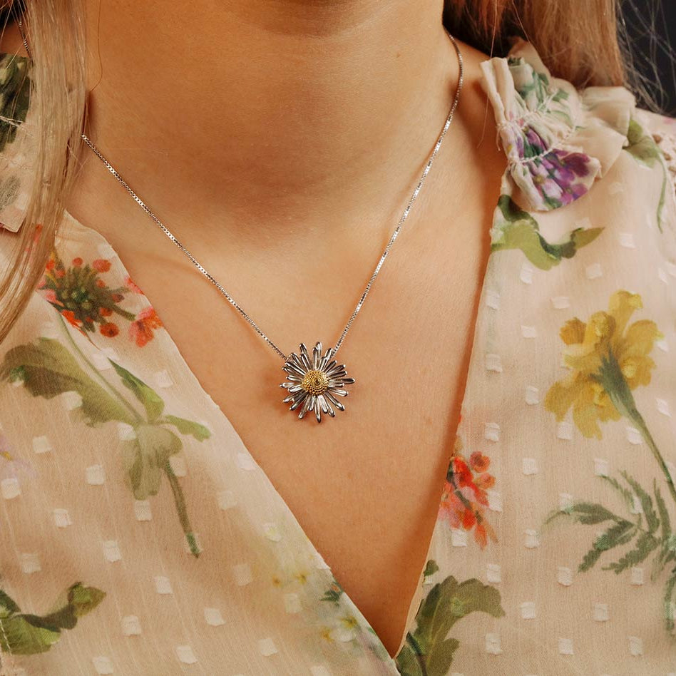 Michaelmas Daisy September Birthday Flower Pendant