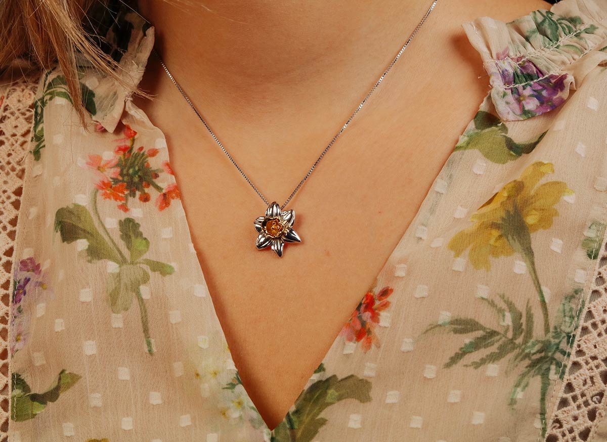 Narcissus December Birthday Flower Pendant