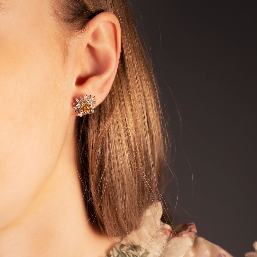 Chrysanthemum November Birthday Flower Earrings