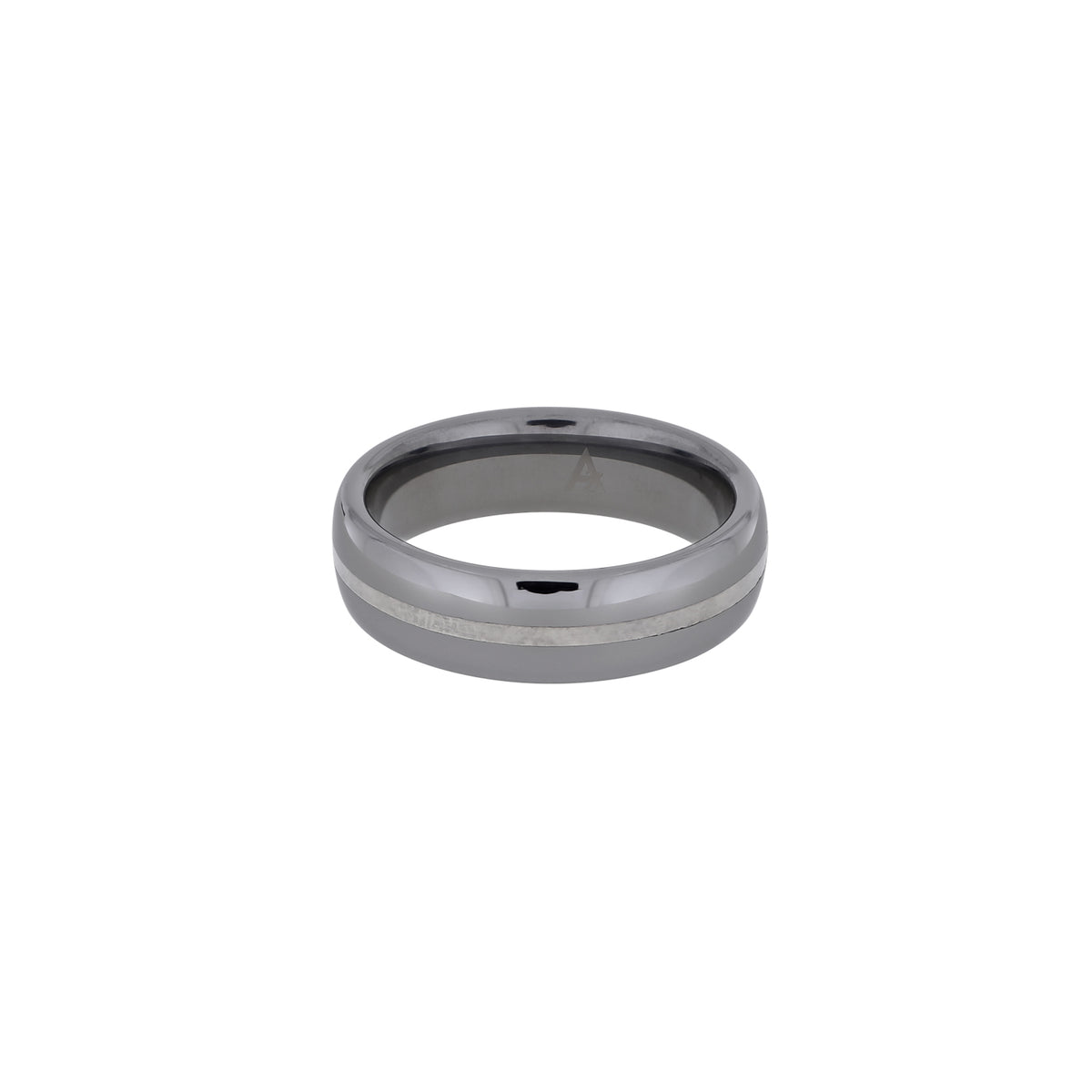 Tungsten Court Ring with Silver Stripe