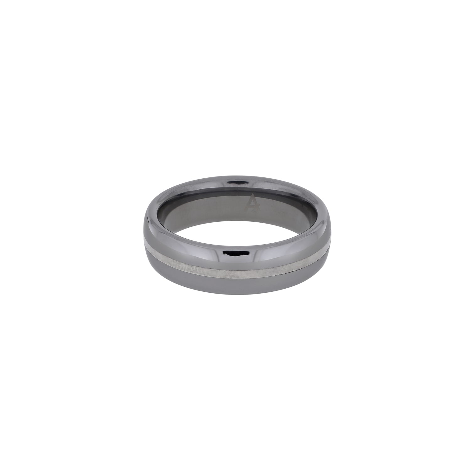 Tungsten Court Ring with Silver Stripe