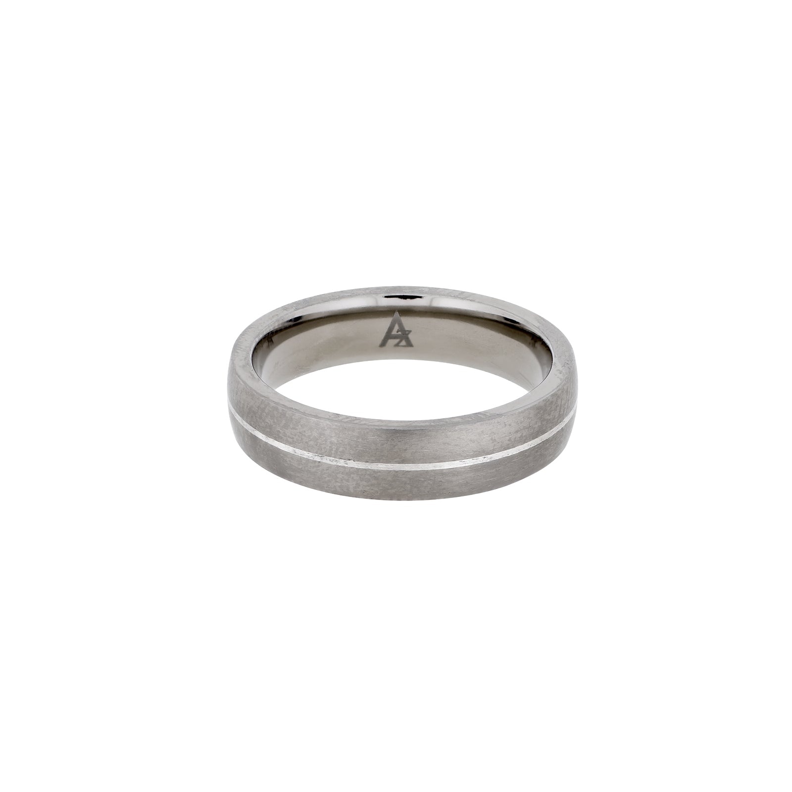 Titanium & Silver Stripe Slim Court Ring