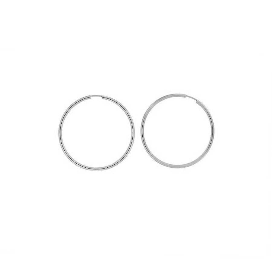 Pair of classic sterling silver hoop earrings with a polished finish, showcasing a timeless and elegant design in contemporary silver jewellery.