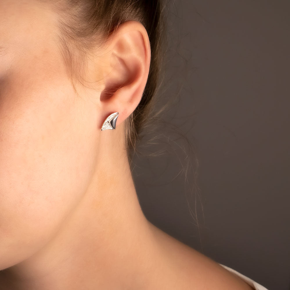 Silver Folded Leaf Studs