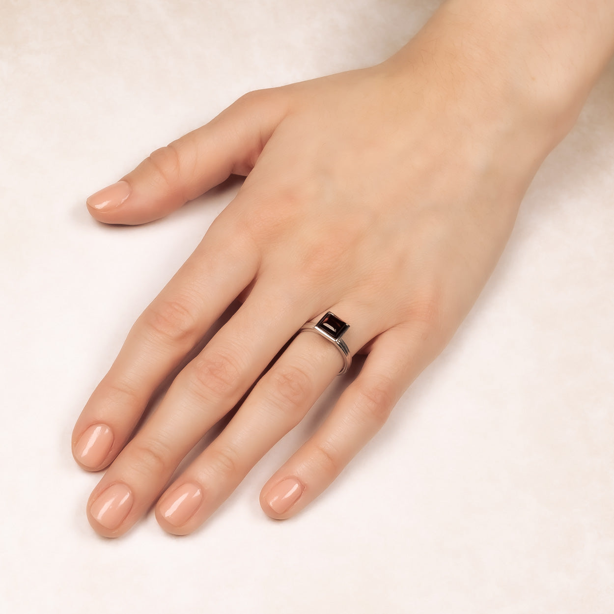 Silver Square Amber Ring