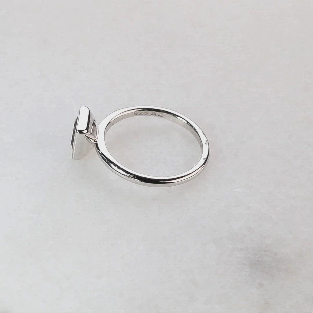 Square Silver & Smoky Quartz Ring