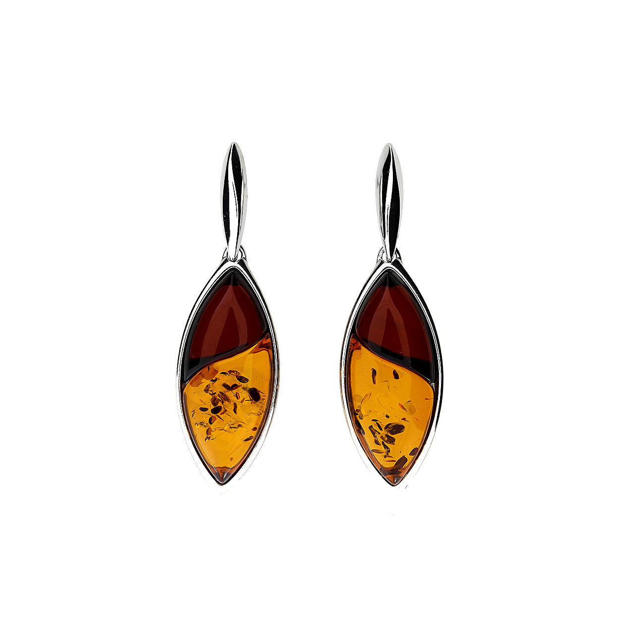Silver Two Colour Amber Leaf Earrings