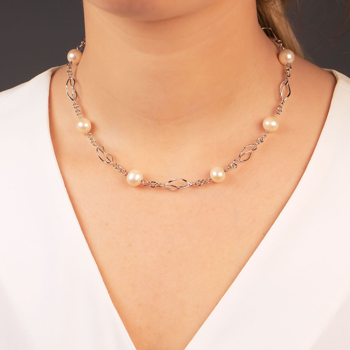 Silver & Freshwater Pearl Spirals Necklace