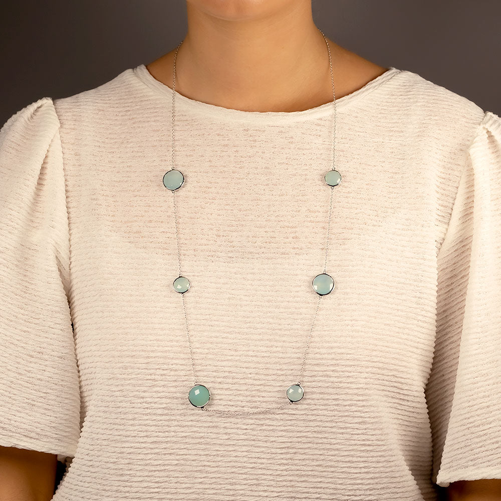 Aqua Chalcedony Long Necklace