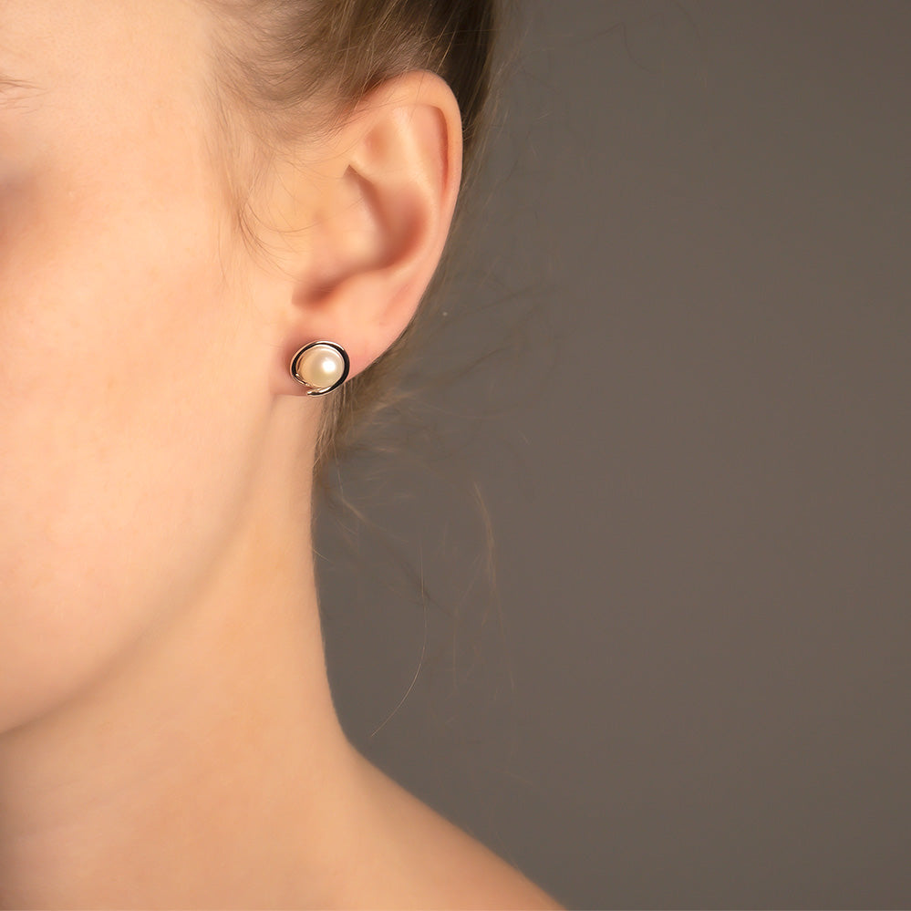 Spiral Set Pearl Studs