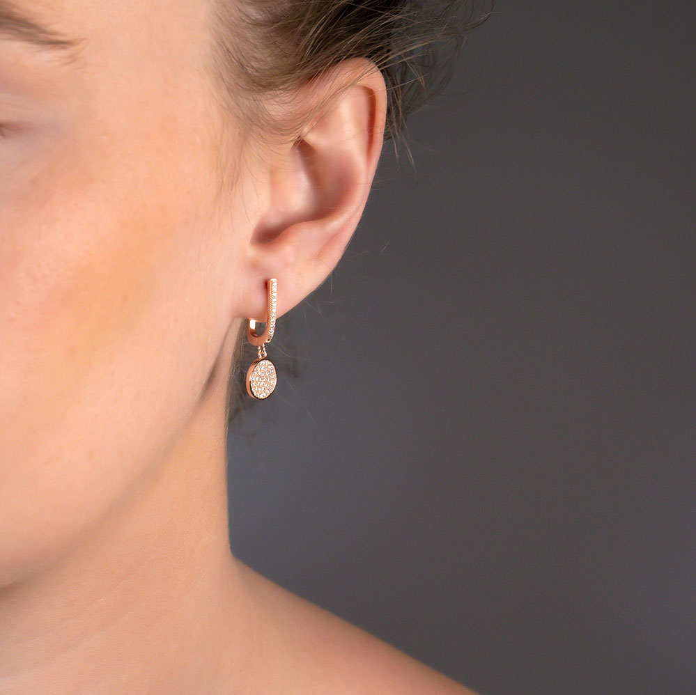 Domed Pavé Earring with Hinged Drop (Small)