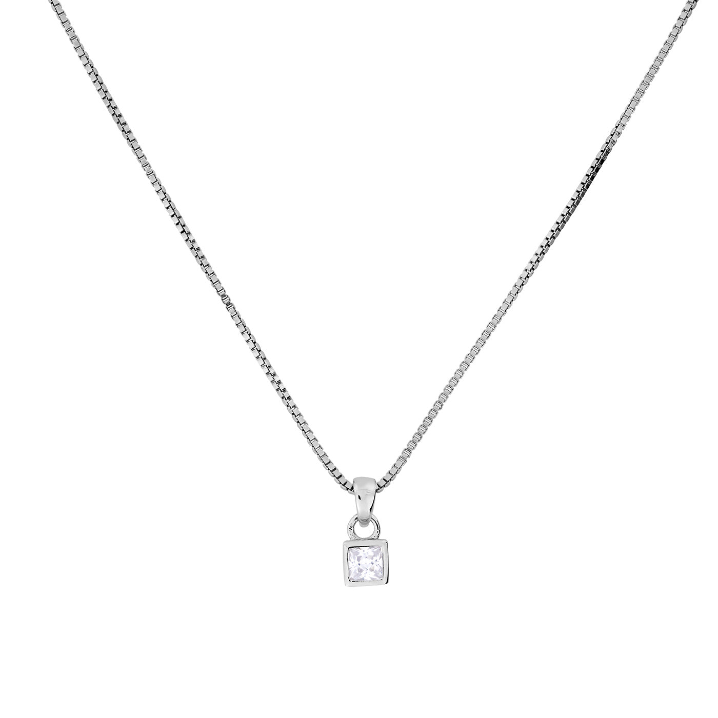 Mini Princess Cut Cubic Zirconia Pendant with a Rub-over Setting