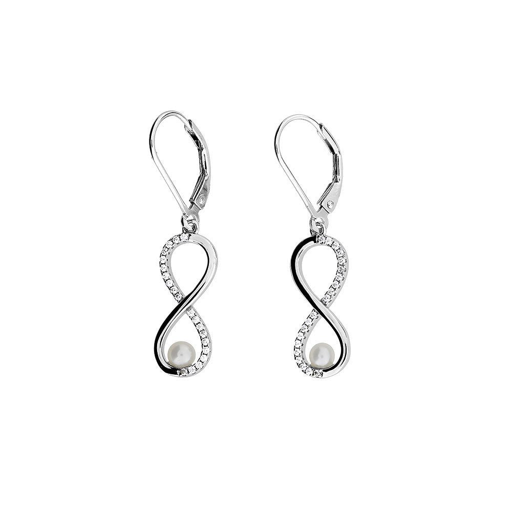 Silver Pearl & Pavé Infinity Earrings