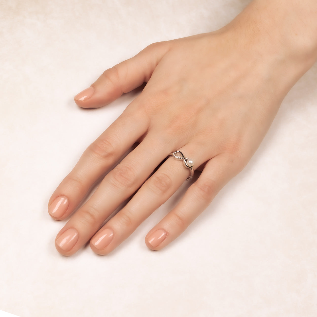 Silver & Pearl Pavé Infinity Ring