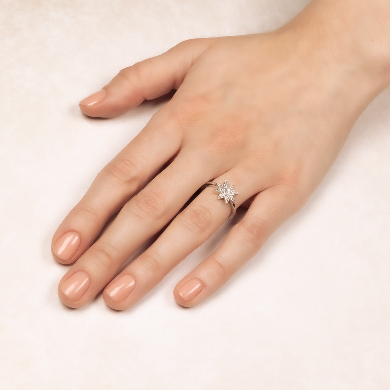 Silver & Pavé Cubic Zirconia Eight-point Star Ring