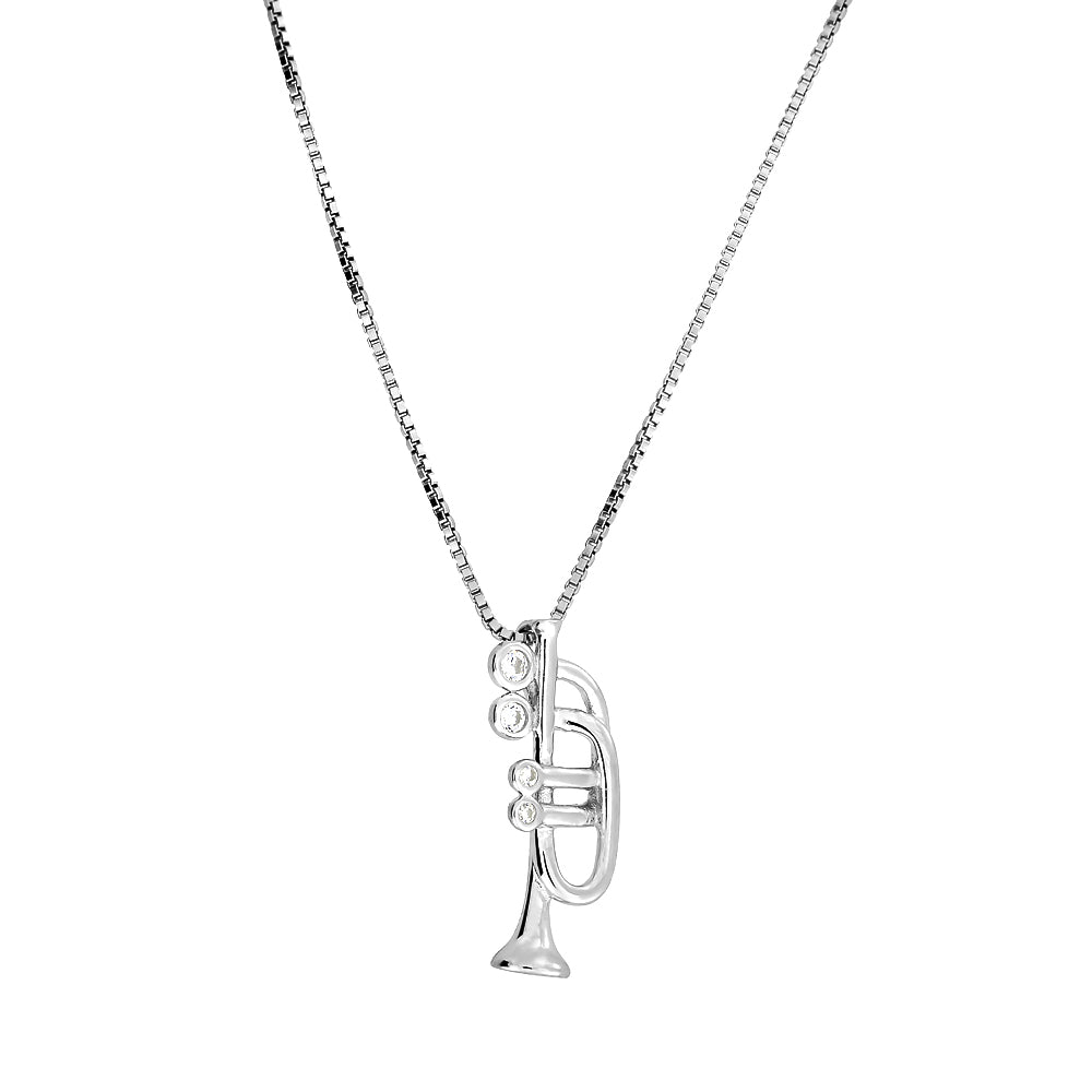 Silver & Cubic Zirconia Trumpet Pendant