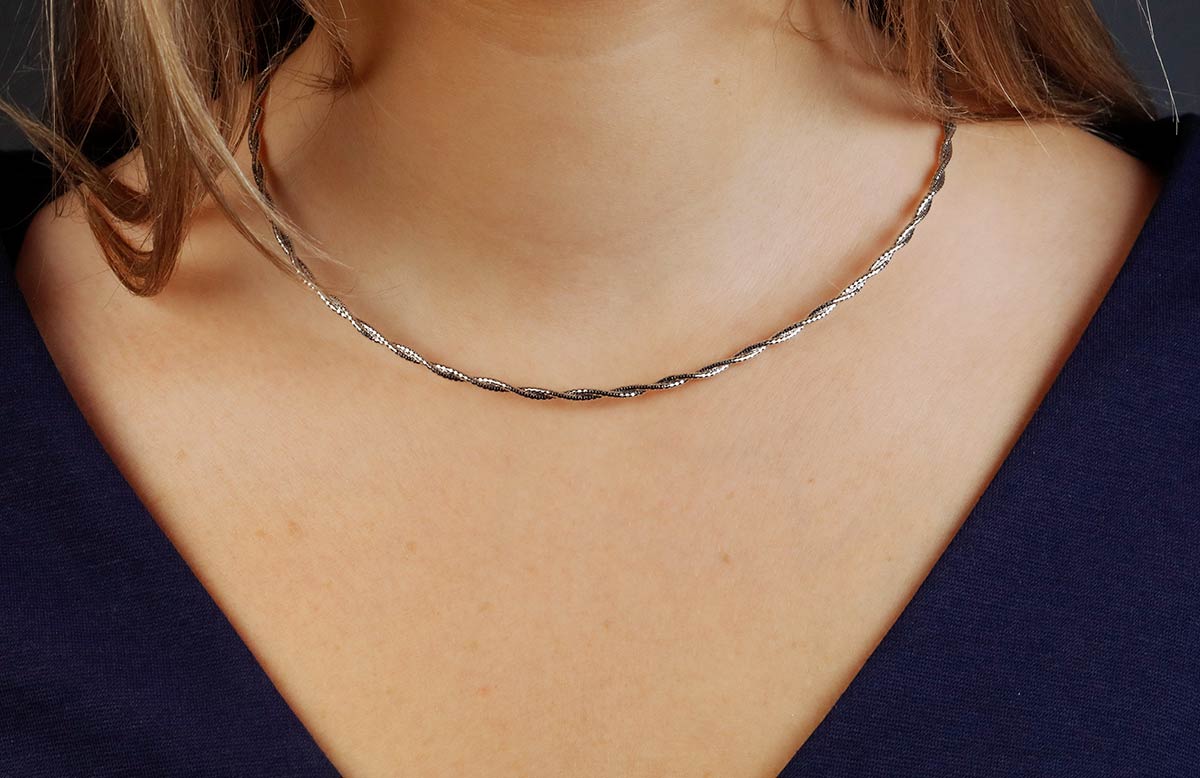 Two Strands Silver Collar Necklace