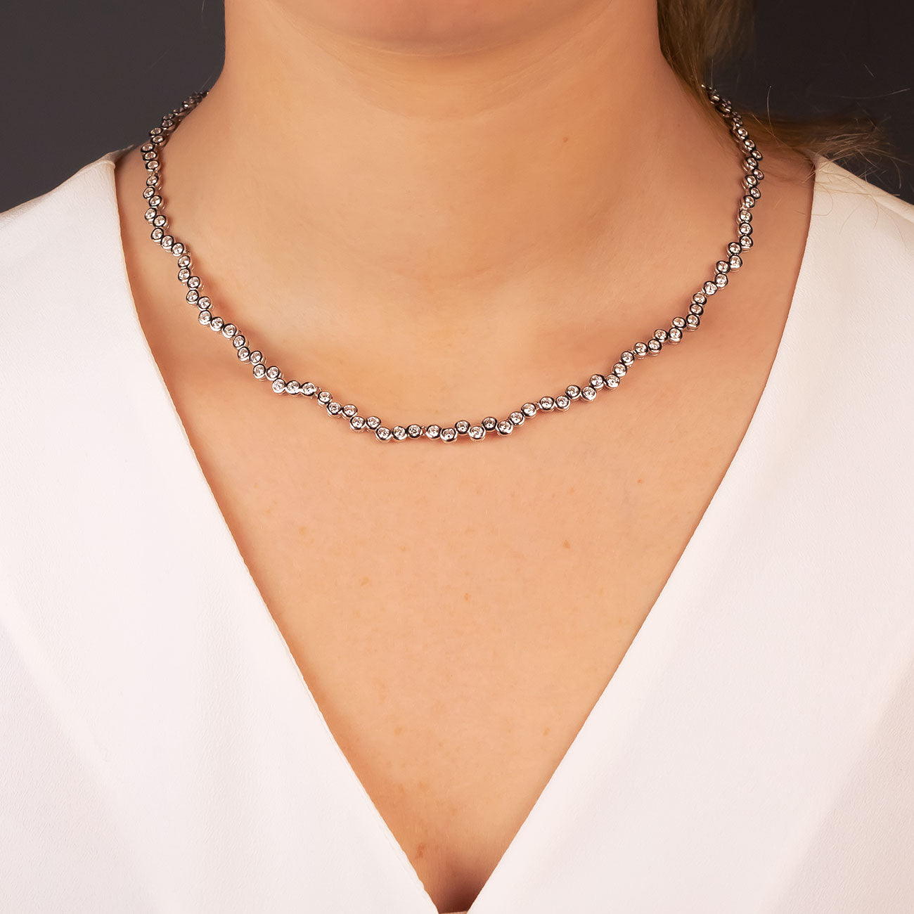 Silver & Cubic Zirconia Eternity Linked Necklace