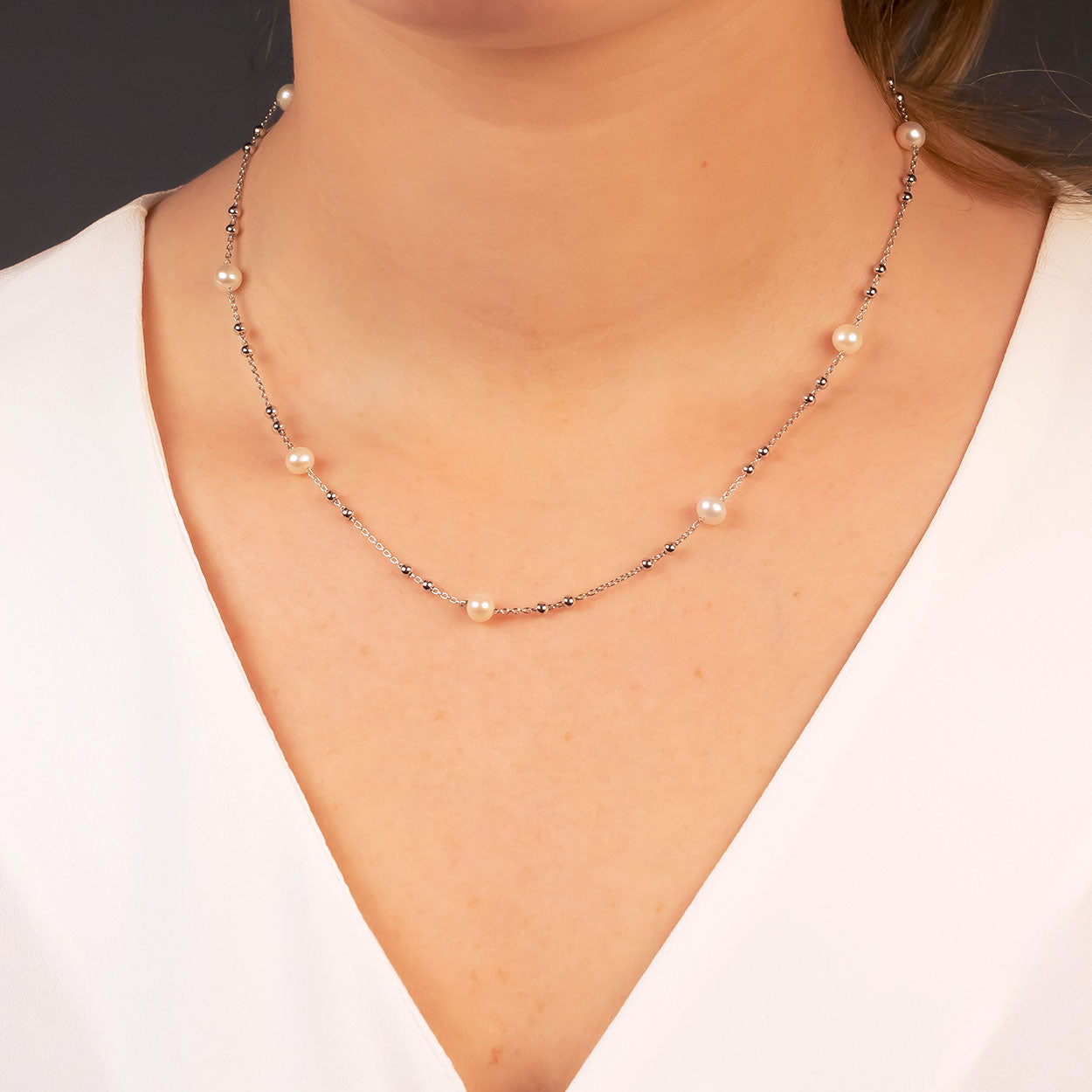 Sterling Silver Freshwater Pearl Beaded Necklace