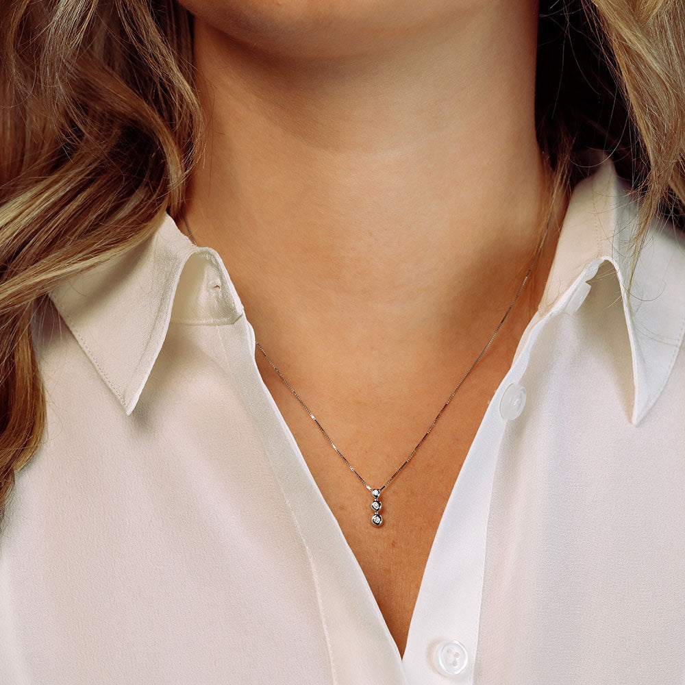 9 Carat White Gold Triple Diamond Pendant