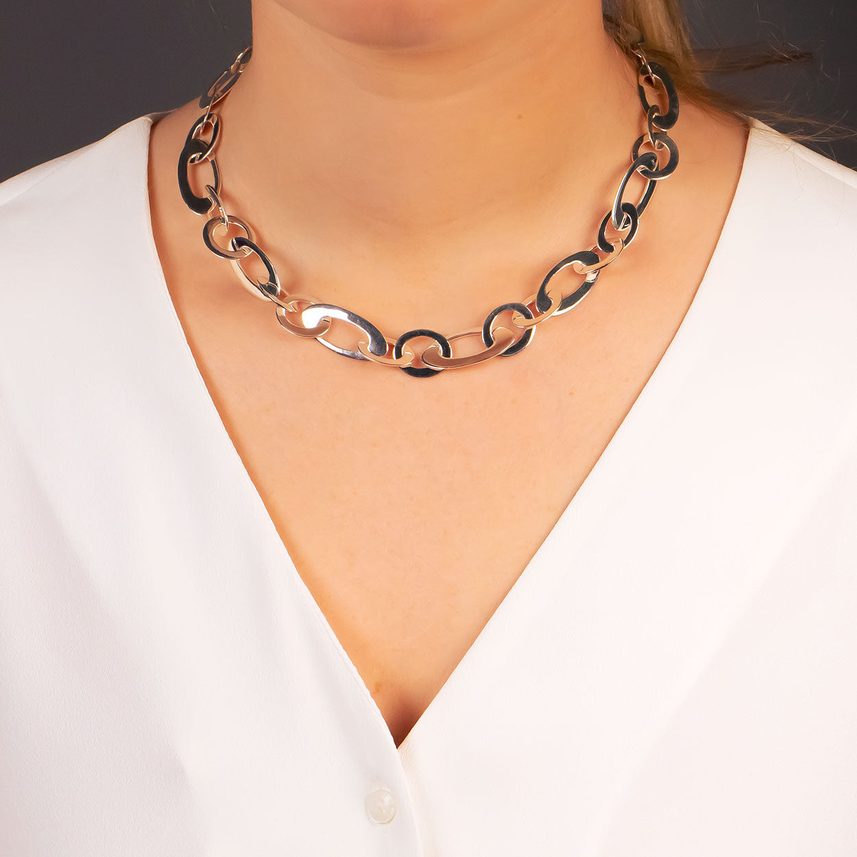 Silver Polished Flat Links Necklace