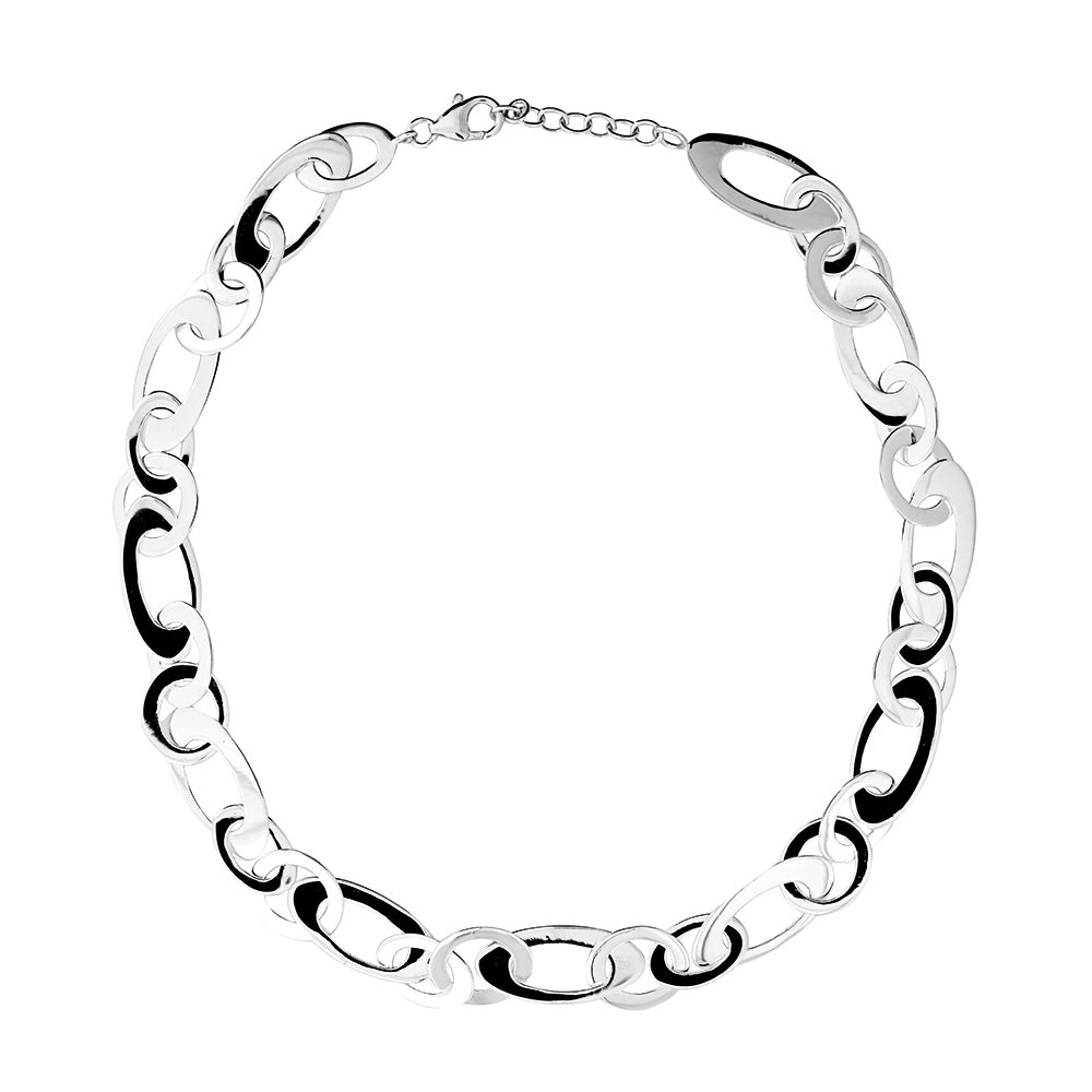 Silver Polished Flat Links Necklace