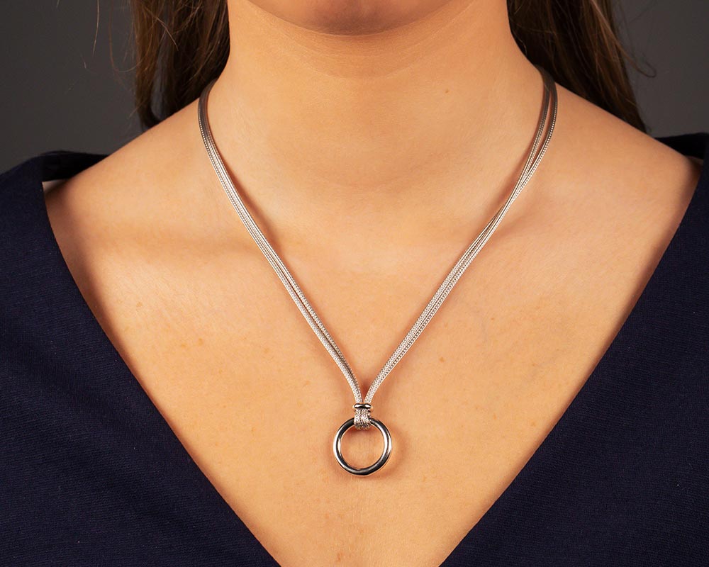 Silver Circle Y Necklace