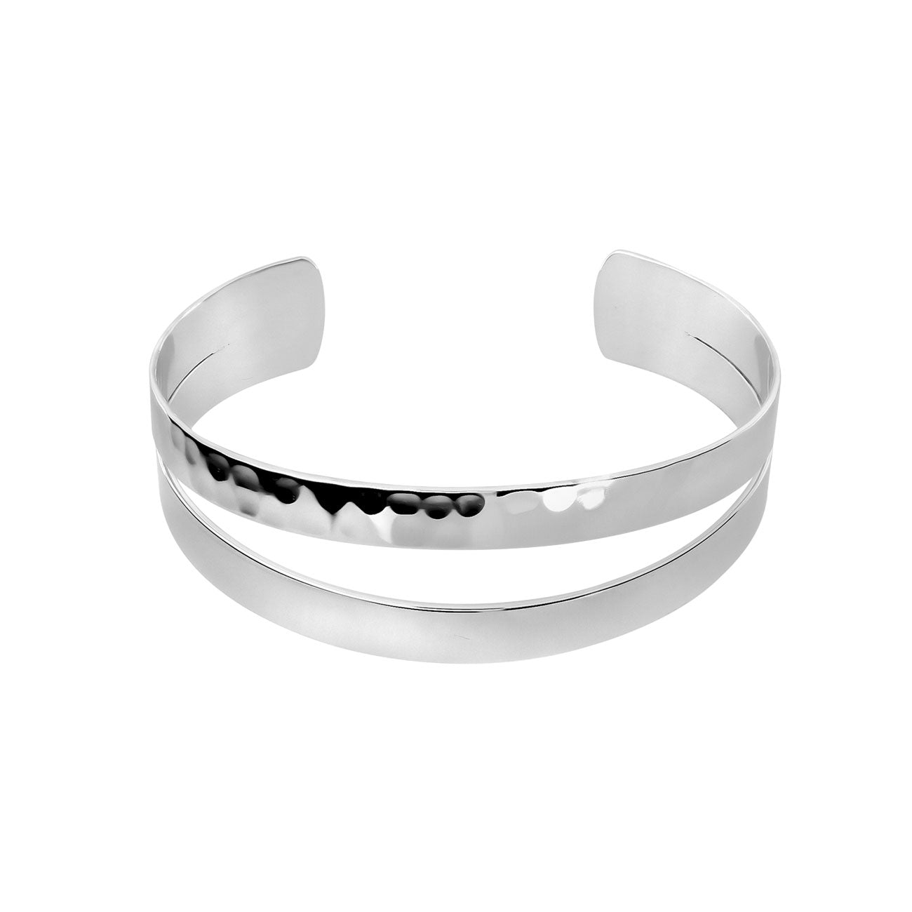Silver Hammered & Polished Cuff Bangle