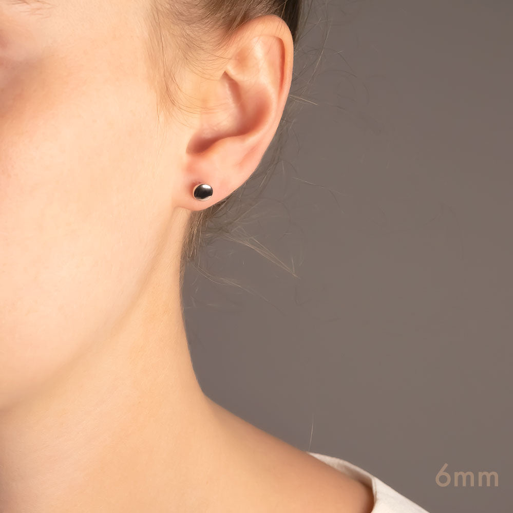 Double Curved Button Stud Earrings - Sterling Silver