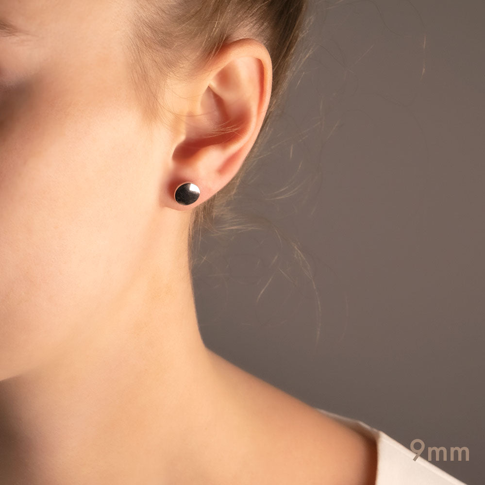 Double Curved Button Stud Earrings - Sterling Silver