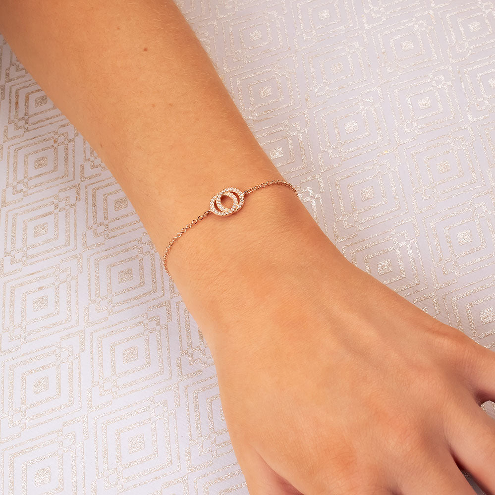 Rose Gold Vermeil and Cubic Zirconia Interlocking Circles Bracelet