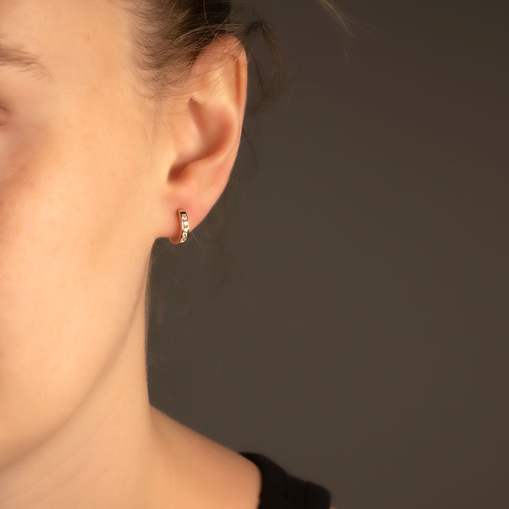 9 Carat Gold Hinged Hoops - Small Stone Set