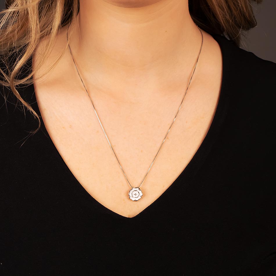 Sterling Silver Yorkshire Rose Necklace - Enamel