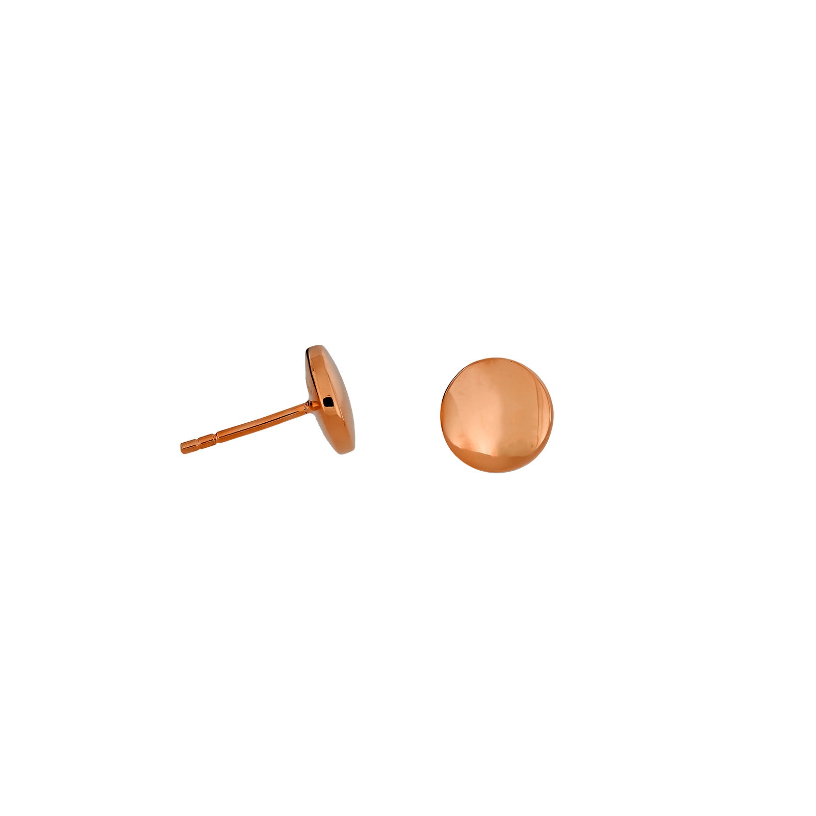 Pair of rose gold vermeil stud earrings featuring a smooth, double curved button design, offering a minimalist and contemporary touch to gold vermeil jewellery collections.